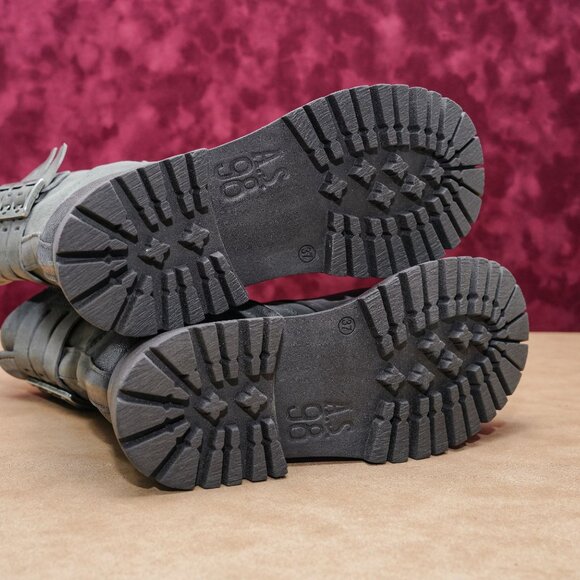 AS98 Women Darr Grey Leather Strap Zip Platform Combat Boots sz 6-6.5US EUR37 - Picture 5 of 8